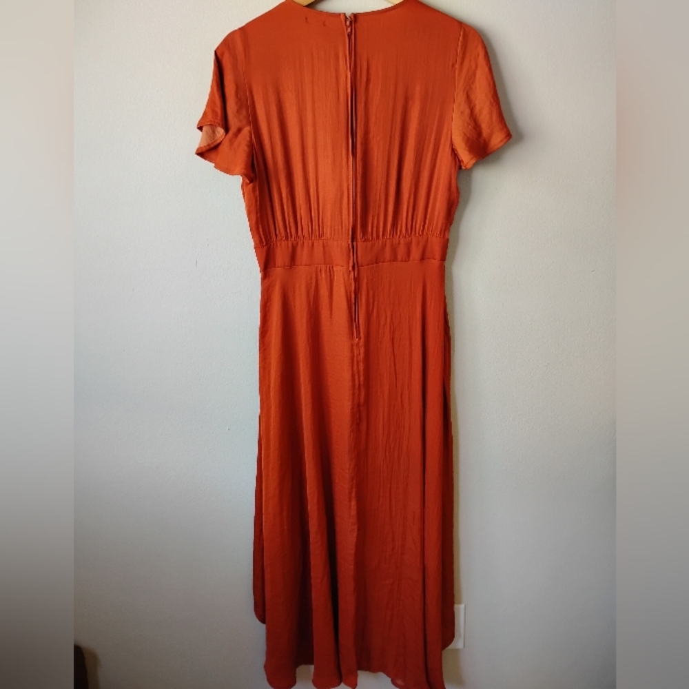 🍁🍂 Blue Rain Size L Rust High-Low Ruffle Dress - Picture 9 of 16